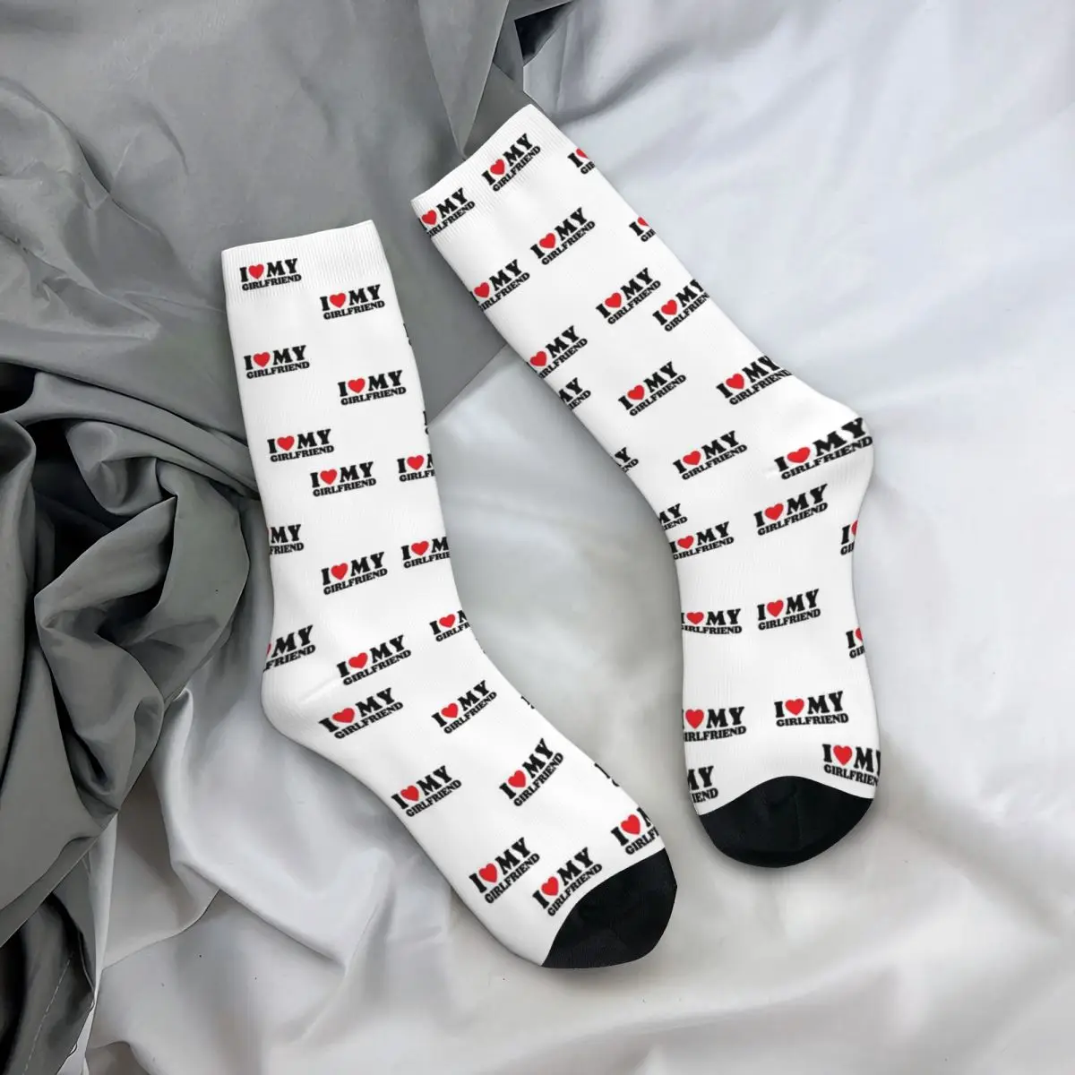 Chaussettes longues I Love My Girlfriend, bas absorbant la transpiration, Harajuku, toutes saisons, accessoires pour cadeaux unisexes