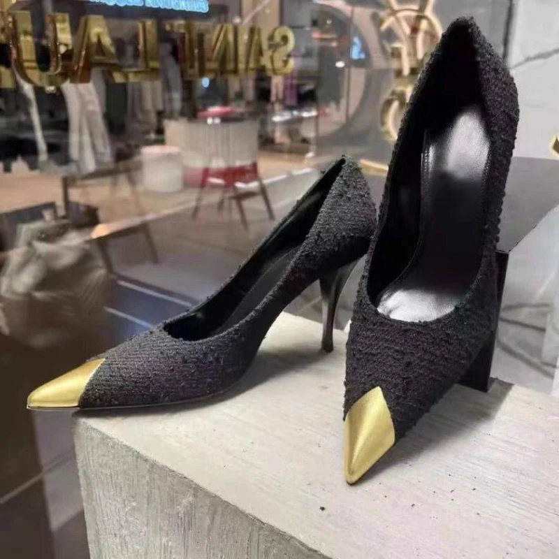 

Metal Pointed Toe Fashion Pumps Famous Brand Elegant Women Shoes Unique Design Banquet High Heels 2022 New Hot Selling Sandals