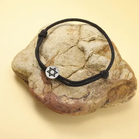 Skyrim Edelstahl Davidstern Runde Charm Armband Männer Frauen Rot Schwarz Seil Armbänder Hexagramm Jüdischer Schmuck Großhandel