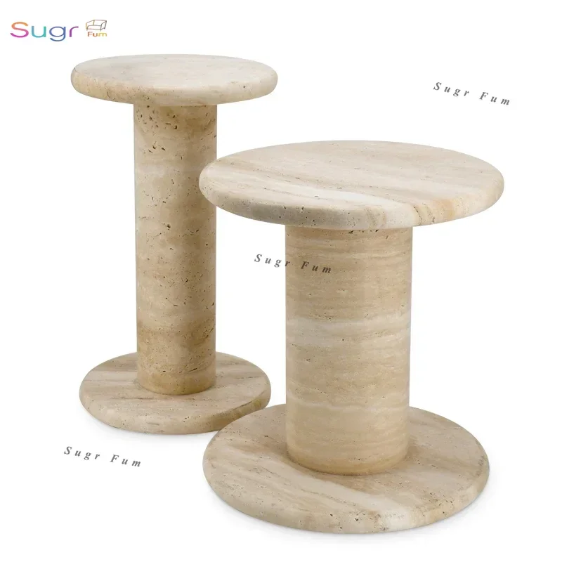 

Nordic natural cave stone edge combination designer light luxury simple living room high and low coffee table sofa marble round