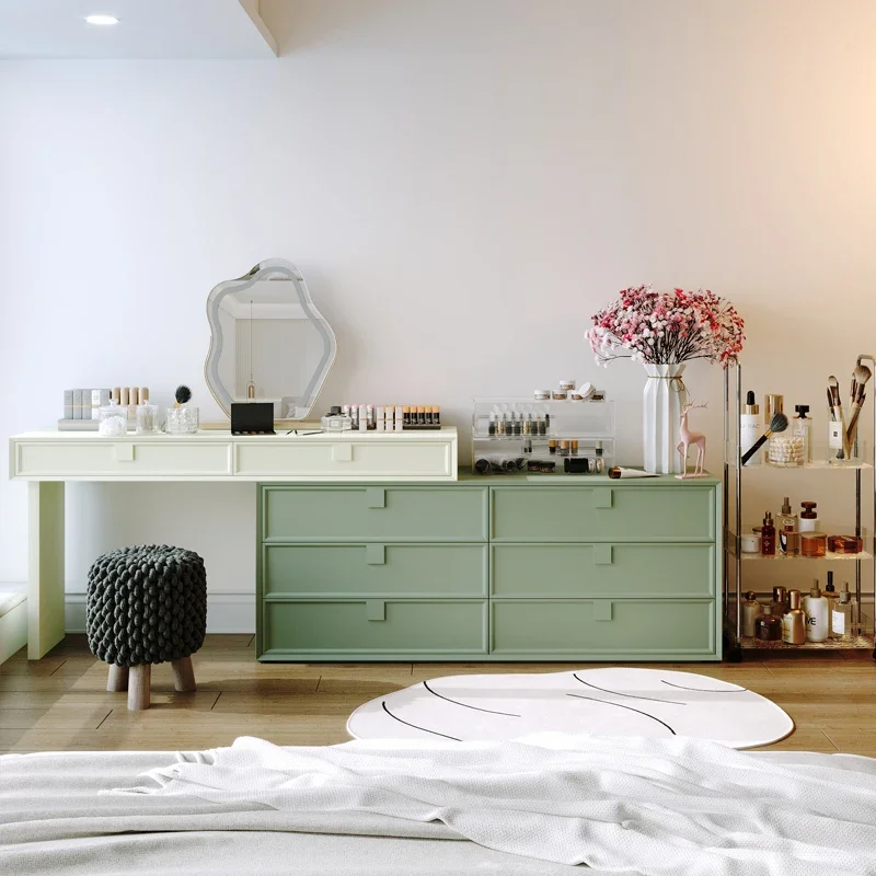 Cream wind solid wood cosmetic cabinet dresser bedroom bedside modern simple storage cabinet corner bucket cabinet