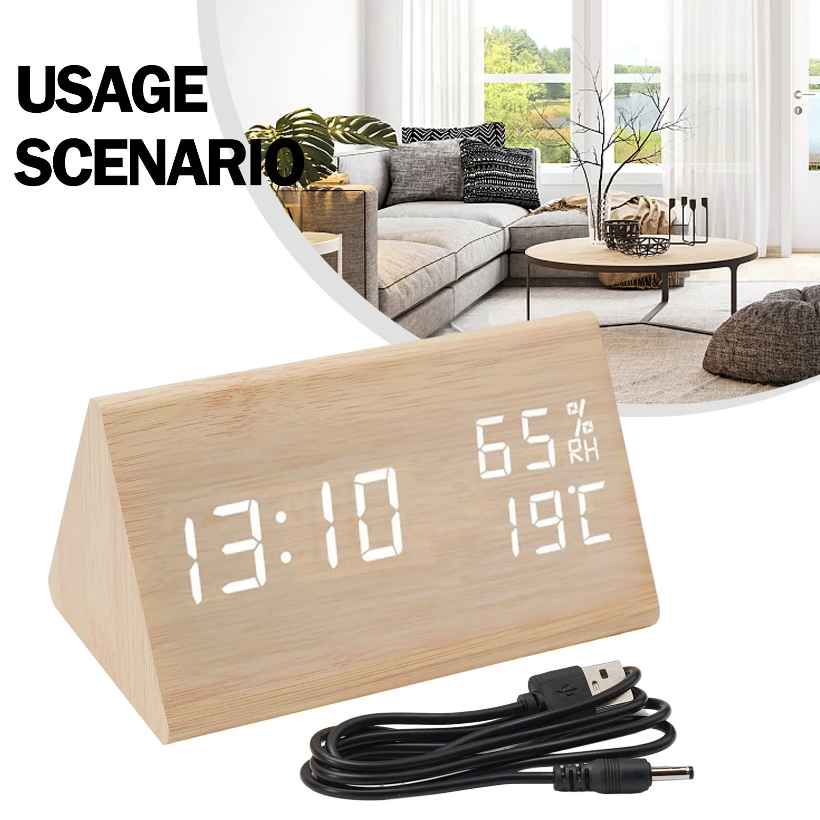 

1pc Wooden Digital Alarm Clock Temperature And Humidity Clock LED Wooden Clock Home Desk Desktop Decor Supplies