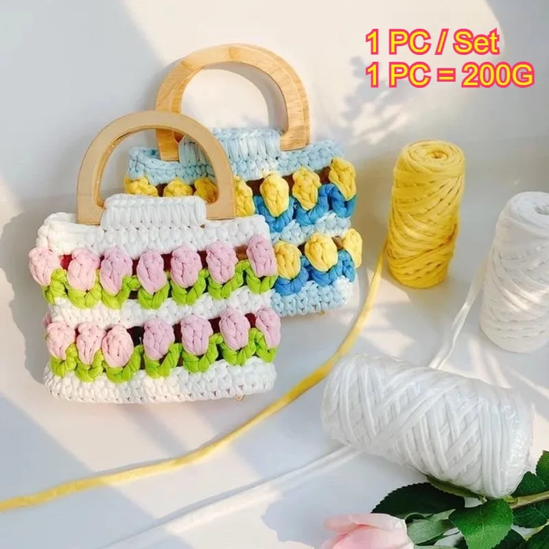 200g/PC T Shirt Yarn Thick Yarn For Hand Knitting Woven Bag Carpet Basket Mat Slipper Flat Thread Crochet Line Soft Cloth Yarn