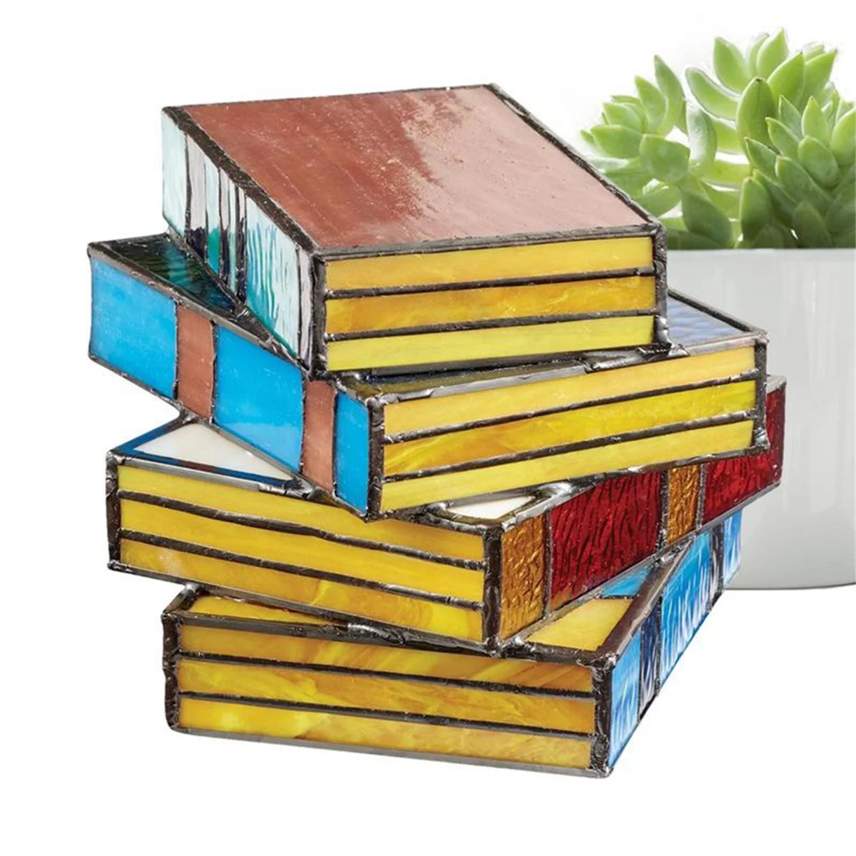 

INW-0eStacked Books Lamp Home Decor Nightstand Table Lamps Glass Vintage Reading Book Lamp Stained for Household Reading
