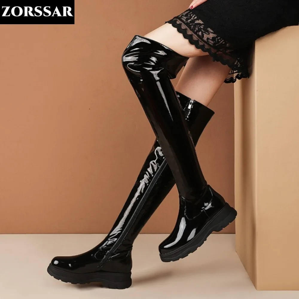 

Women Microfiber Over The Knee Boots Ladies Solid Round Toe Tall Boots Autumn Winter Warm Shoes Female Slim Thigh High Boots