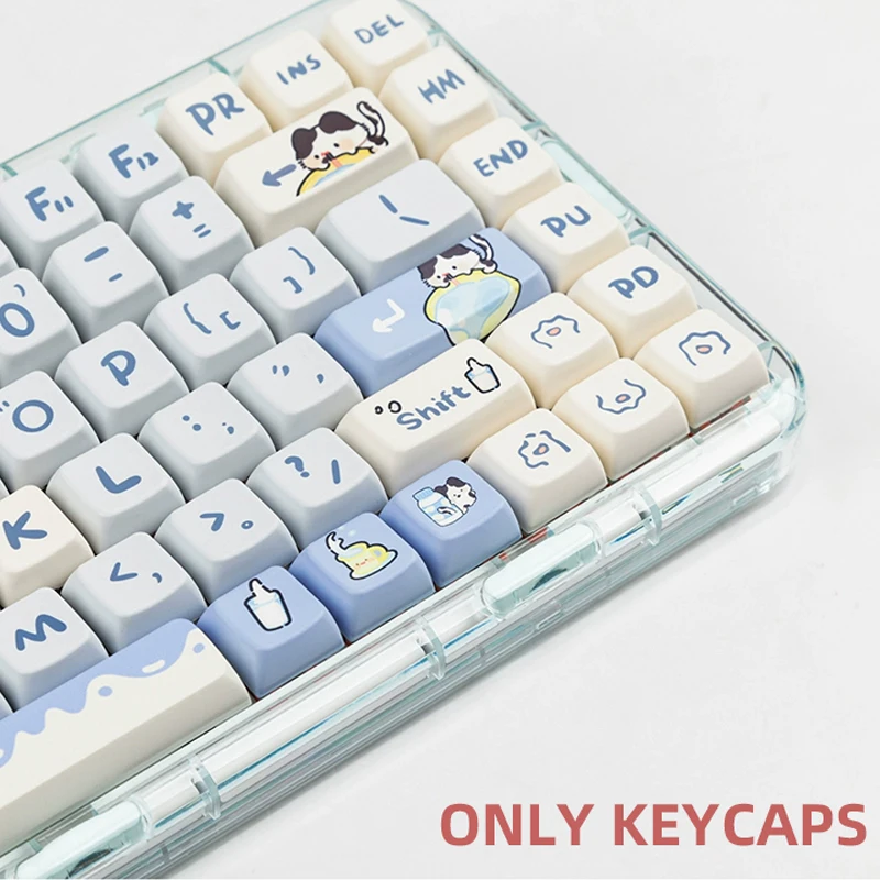 USLION 140 Keys MDA Profile Milk Cat Theme Keycaps PBT Heat Dye Sublimation Key Caps for 61/68/87/96/104/108 Mechanical Keyboard