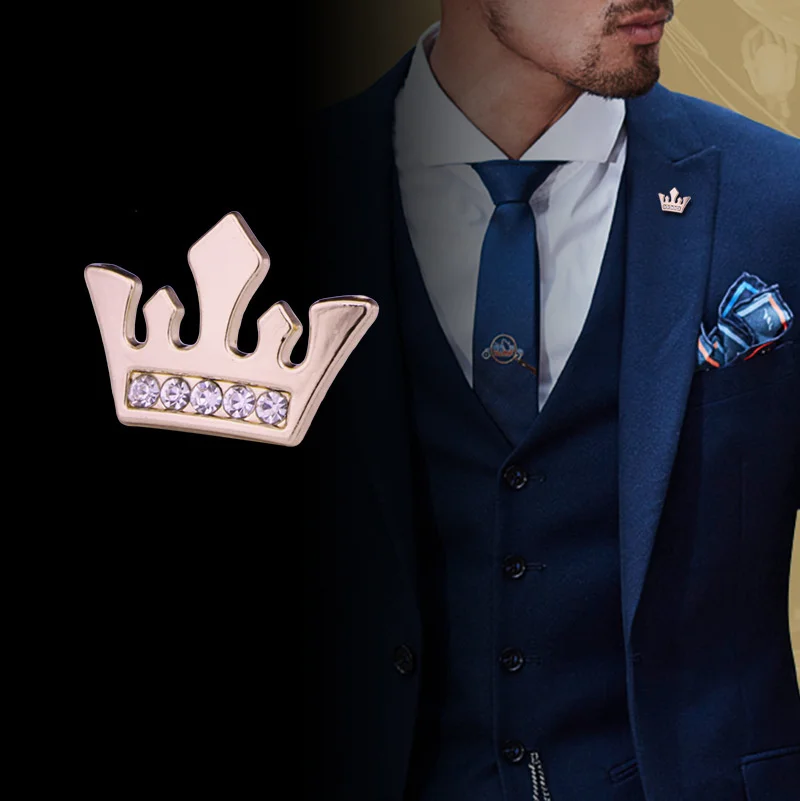 Classic Royal Crown Brooch Golden Lapel Pin Men\'s Shirt Collar Accessories Stainless Steel Small Brooches Pins Wedding Jewelry