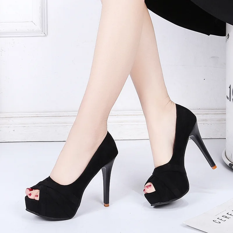 Trendy Slim Heeled Fish Mouth Women\'s Shoes 2024 New Design Sense Versatile Waterproof Platform Super High Heels Single Shoe