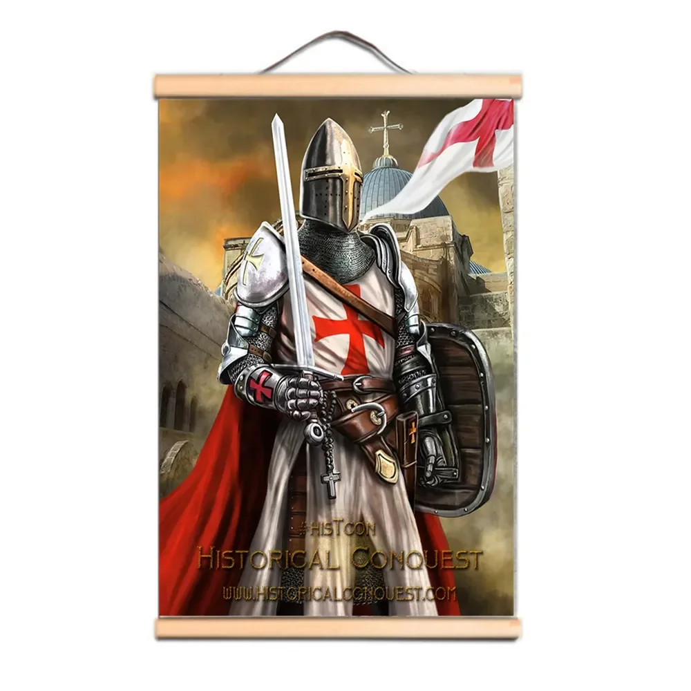 Vintage Crusades Armor Warrior Scroll Poster and Canvas Art Prints Masonic Knights Templar Flag Wall Hanging Painting Home Decor