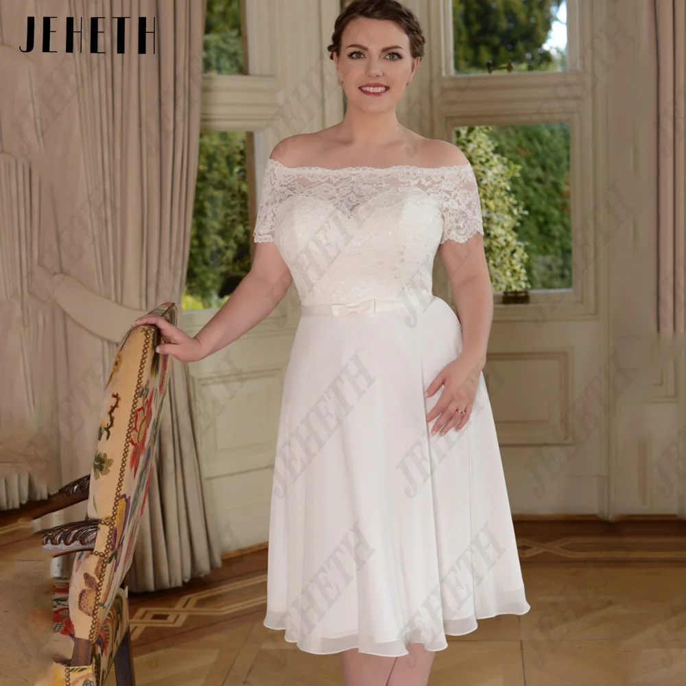 JEHETH Elegante Off Shoulder Vestidos de Noiva Para Mulher Plus Size Lace AppJEHETH Elegante Fora Do Ombro Vestidos De Casamento Para A Mulher Plus Size Lace Applique Vestidos De Noiva Chiffon A Linha vestidos de novia