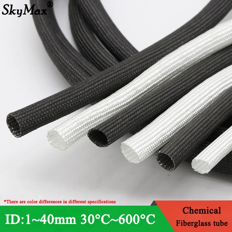 1M ID 1mm ~ 40 mm Braided Fiberglass Sleeve 600 Deg.C High Temperature Chemical Glass Fiber Tube Fiberglass Sleeving Black White