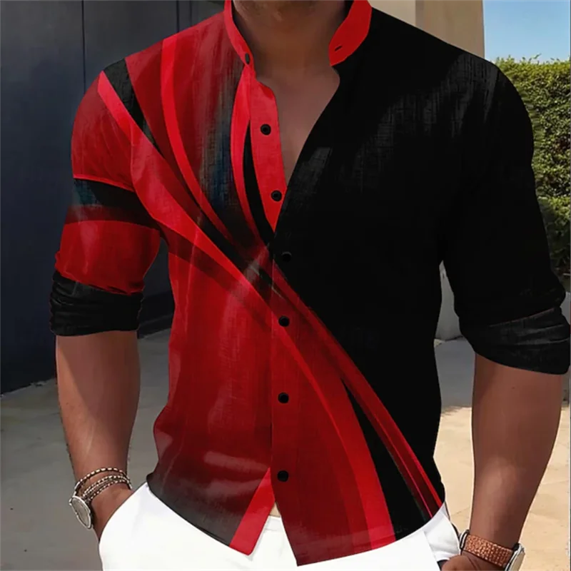 

Men's Shirt Gradient Print Geometric Standing Collar Red Yellow Blue Green Long Sleeve Shirt Casual Fashion