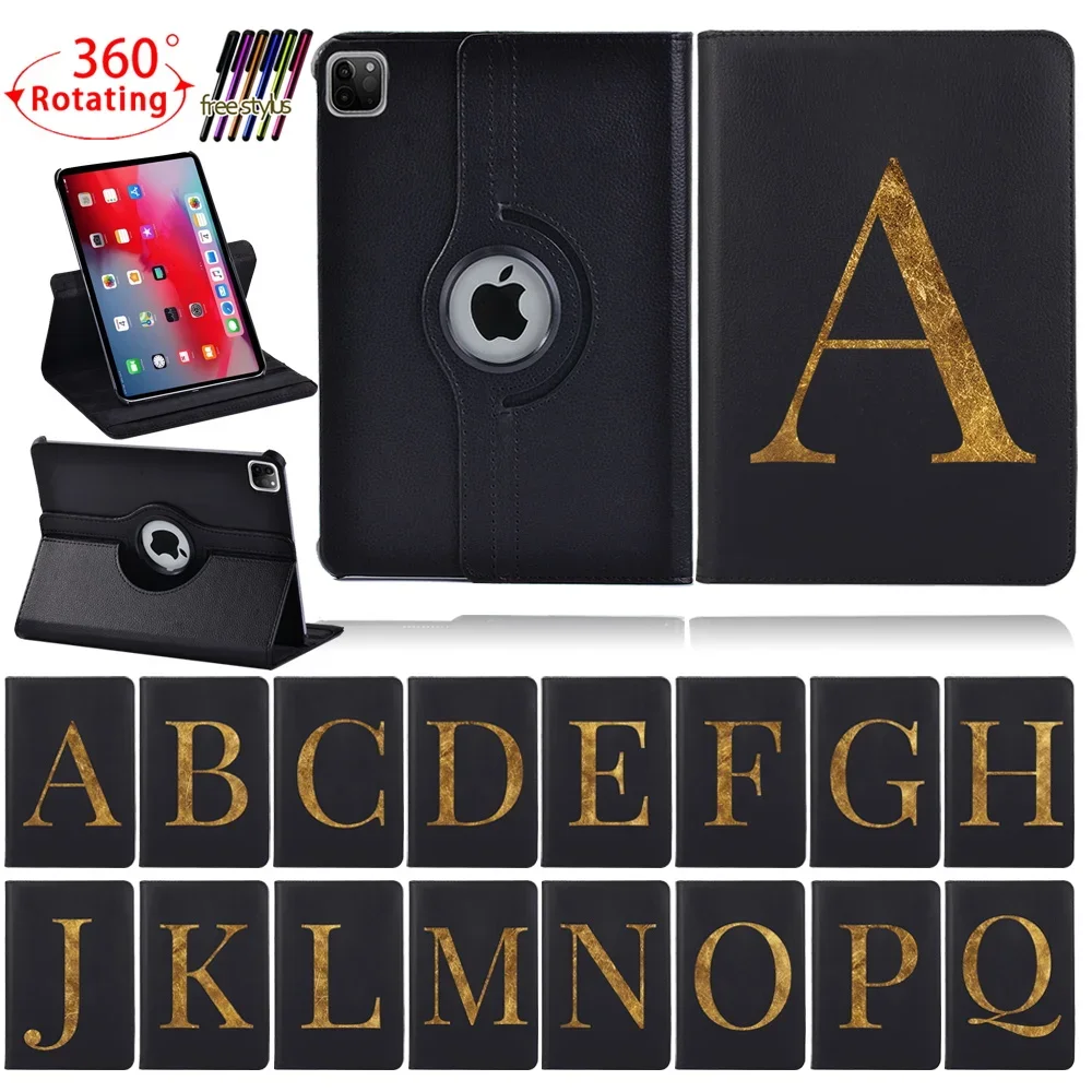 

Case for Apple IPad Air 1/2/Air 3rd Gen 2019/Air 4th Gen 2020-26 Initial Letter 360 Rotating PU Leather Stand Tablet Shell Cover