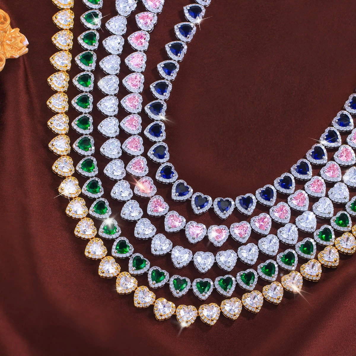 ThreeGraces Sparkling Pink Blue Green Zirconia Stone Bridal Wedding Party Geometric Heart CZ Tennis Necklace for Women PN221