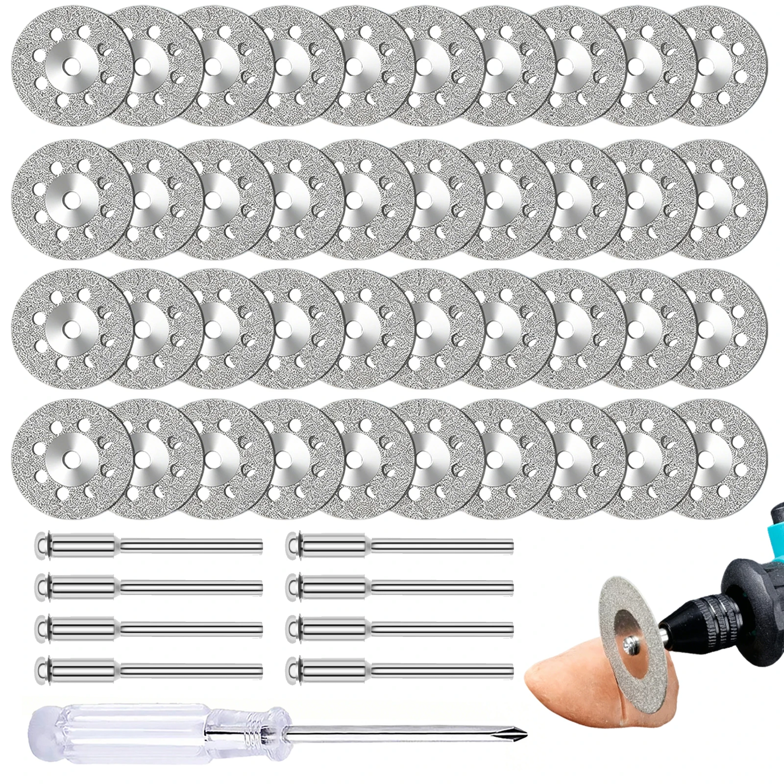 49PCS (40+8) 22mm Diamond Cutting Discs + Small Screwdriver – Precision Cutter for Metal, Marble, Ceramic & Stone