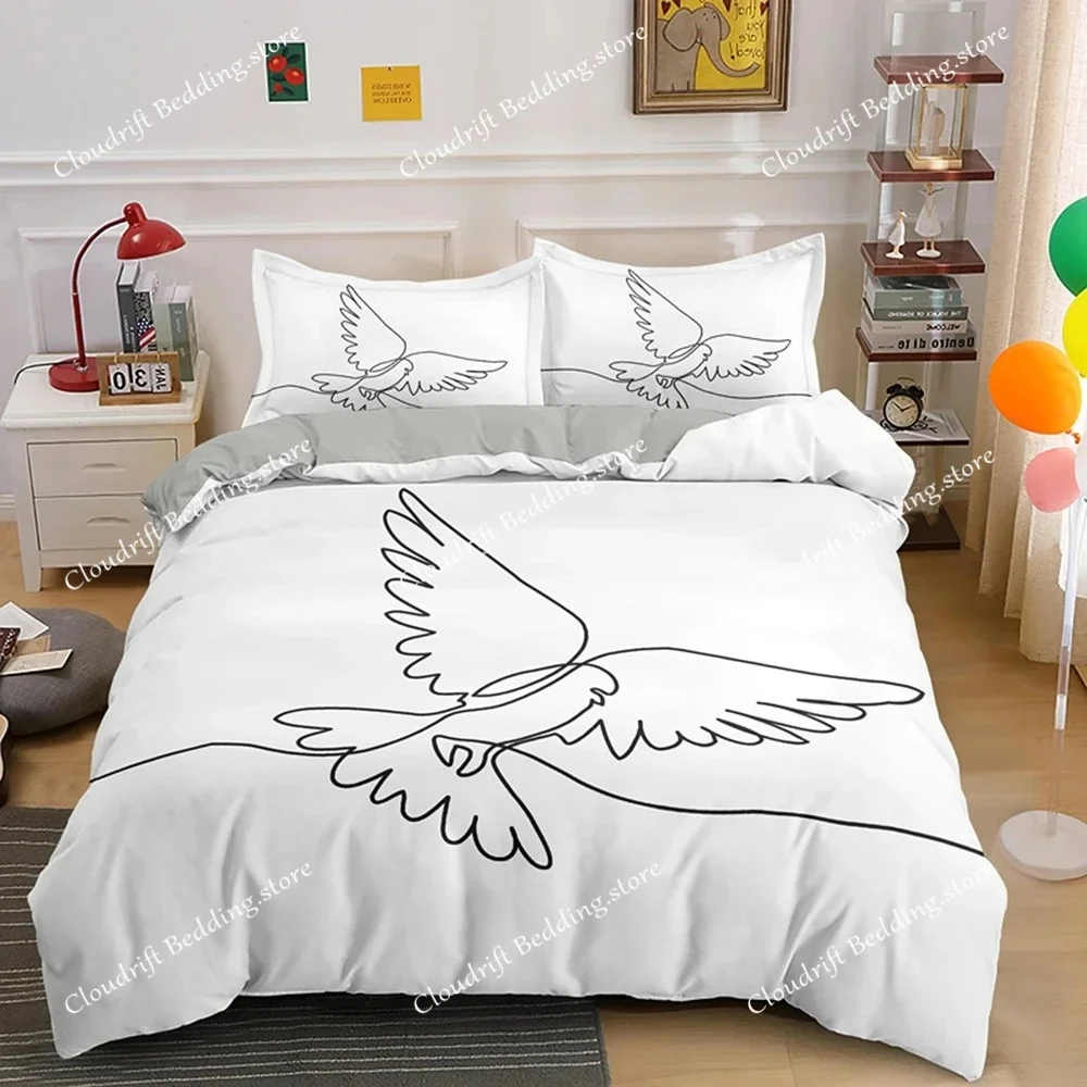 

Nordic Simple Continuous Line Drawing King Queen Duvet Cover ArtPainting Bedding Set Abstract Stick Figure Polyester Quilt Cover