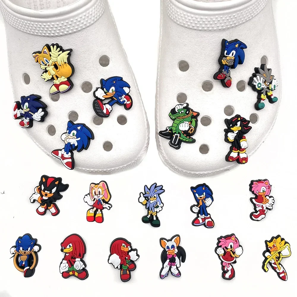 New20 stücke/Set Schuh Krokodil Sonic PVC Schnalle Zubehör Cartoon Tiere Pantoffel Schuhe Dekoration für Kinder Krokodil Charms Geschenk für Jungen