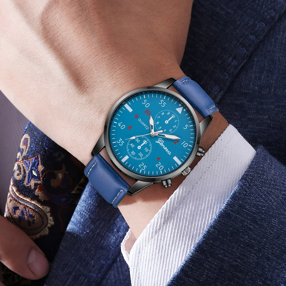 Ensemble de montres à quartz bleues pour hommes, tendance de la mode d'affaires, bracelet de montre, ensemble de bijoux, sans boîte, 2 pièces par ensemble