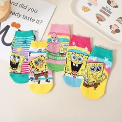 Womens SpongeBob Socks Set Spring Autumn Women Cute Cartoon Cotton Socks Sports Student Leisure Short Socks Wholesale