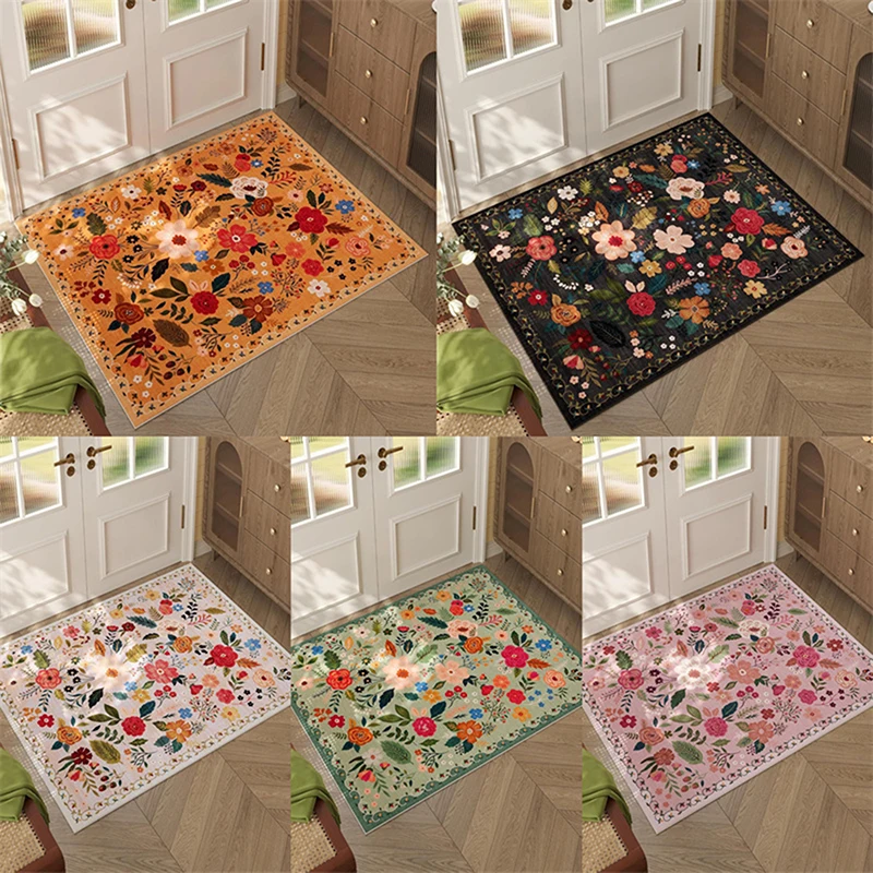 

Retro Floral Entrance Doormat Rug Absorbent Anti-Slip Bath Mat For Bathroom Hallway Decor Floor Carpet For Kitchen Home Office