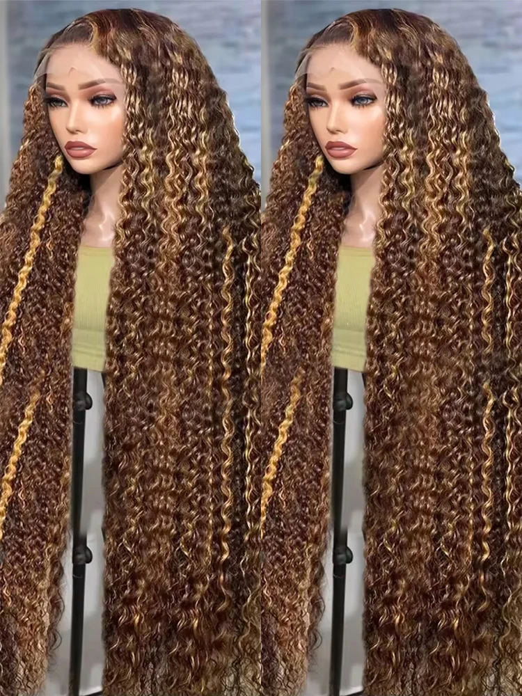 

Curly Highlight Ombre 13x4 Lace Frontal Human Hair Wig 4/27 Brown Glueless Wigs 7x5 Lace Frontal Deep Wave Wig For Women Pre Cut