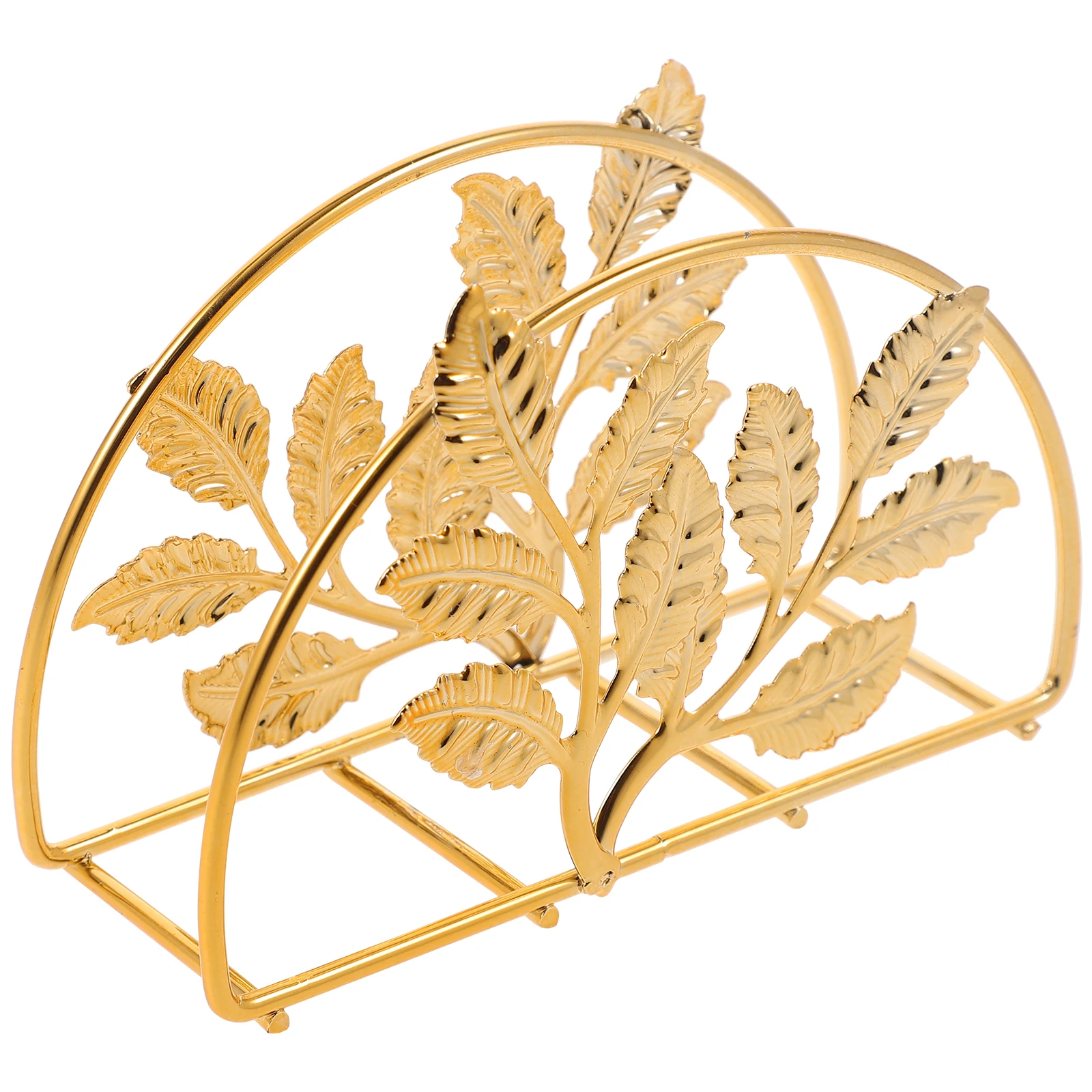 Golden Iron Holder For Kitchen Dining Table Leaf Design Space-Saving Metal Napkin Rack Reusable Stand For Home Cafe