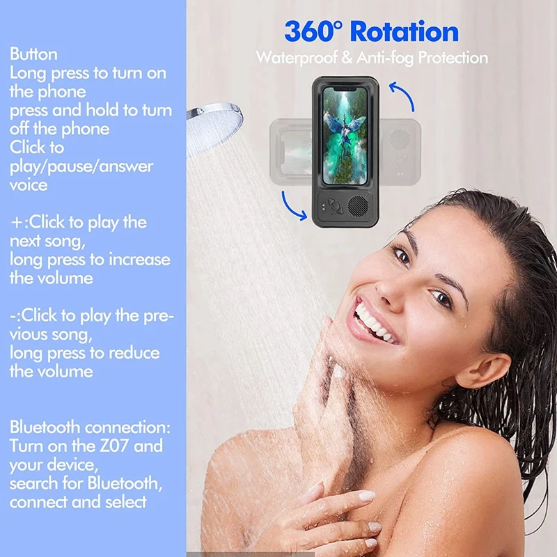 1 PCS Shower Phone Holder With Wireless Bluetooth Speaker Waterproof Shower Phone Stand Case Mount Holder For Bathroom