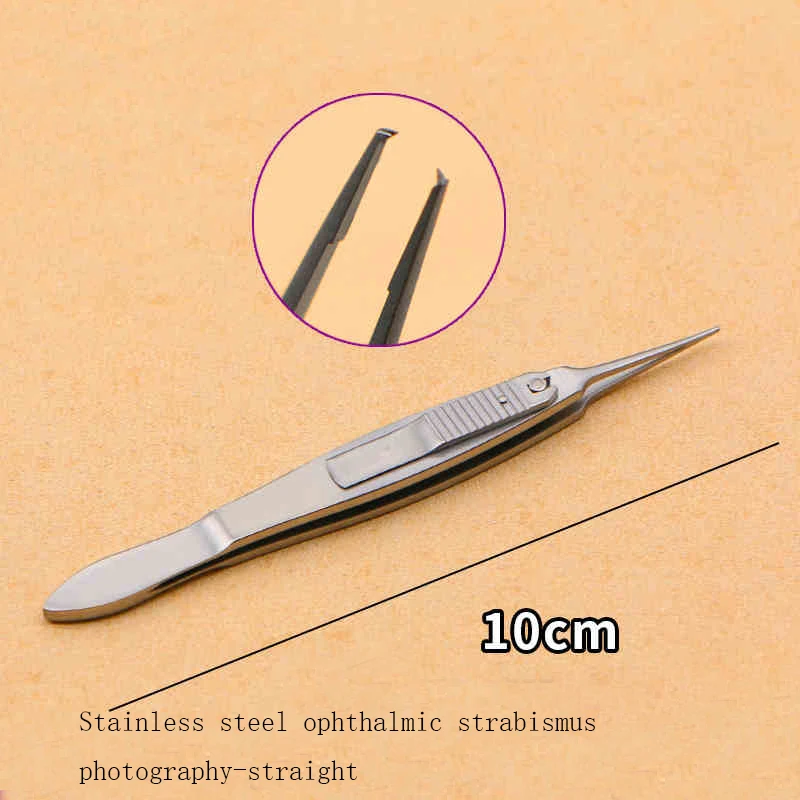 Strabismus forceps, stainless steel titanium alloy ophthalmic microsurgery 1X2 teeth lock type left-right straight