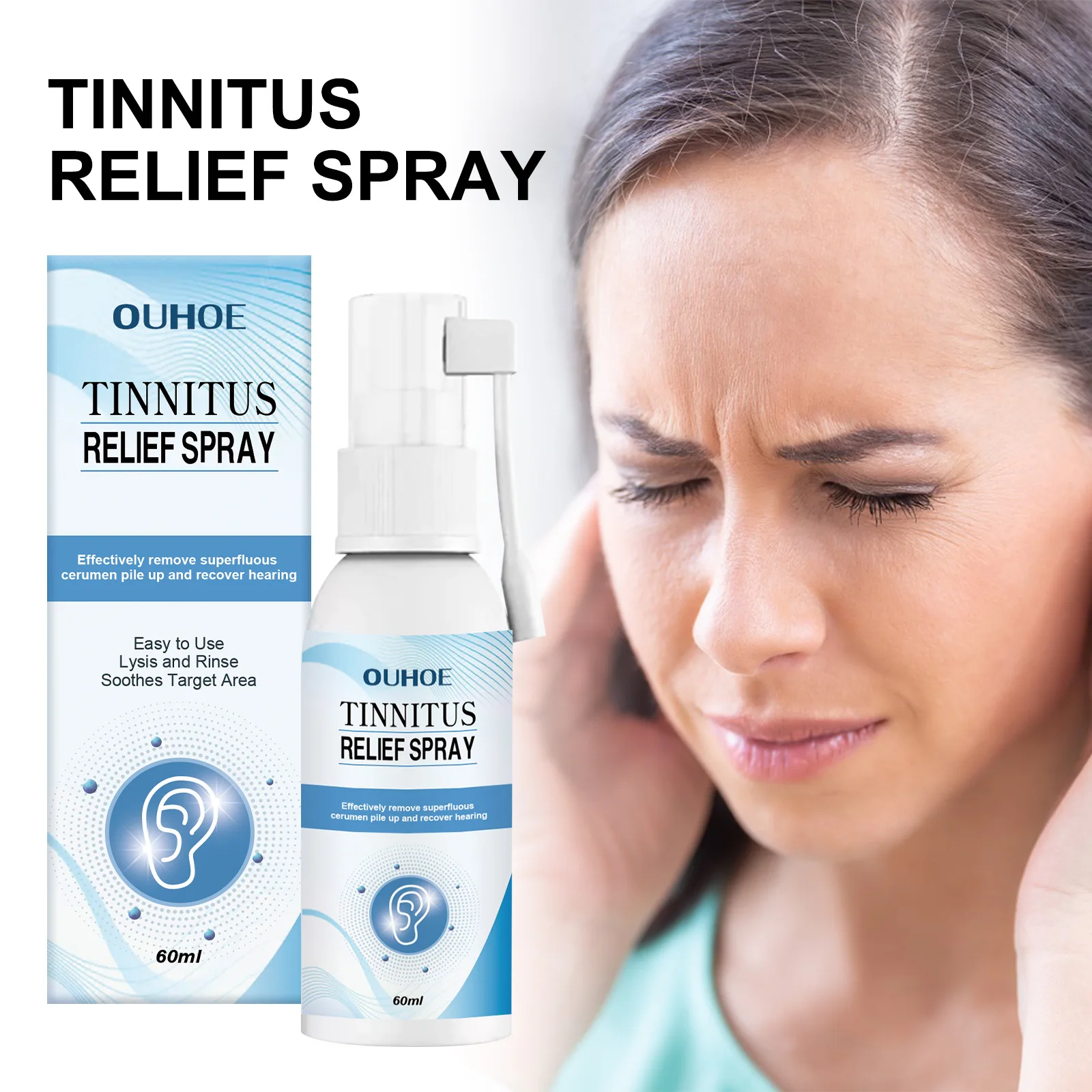 60ml Tinnitus Relief Spray Improve Listening Tinnitus Deafness Sore Relief Ear Cleaning Ear Canal Blockage Ear Health Care 귀이개