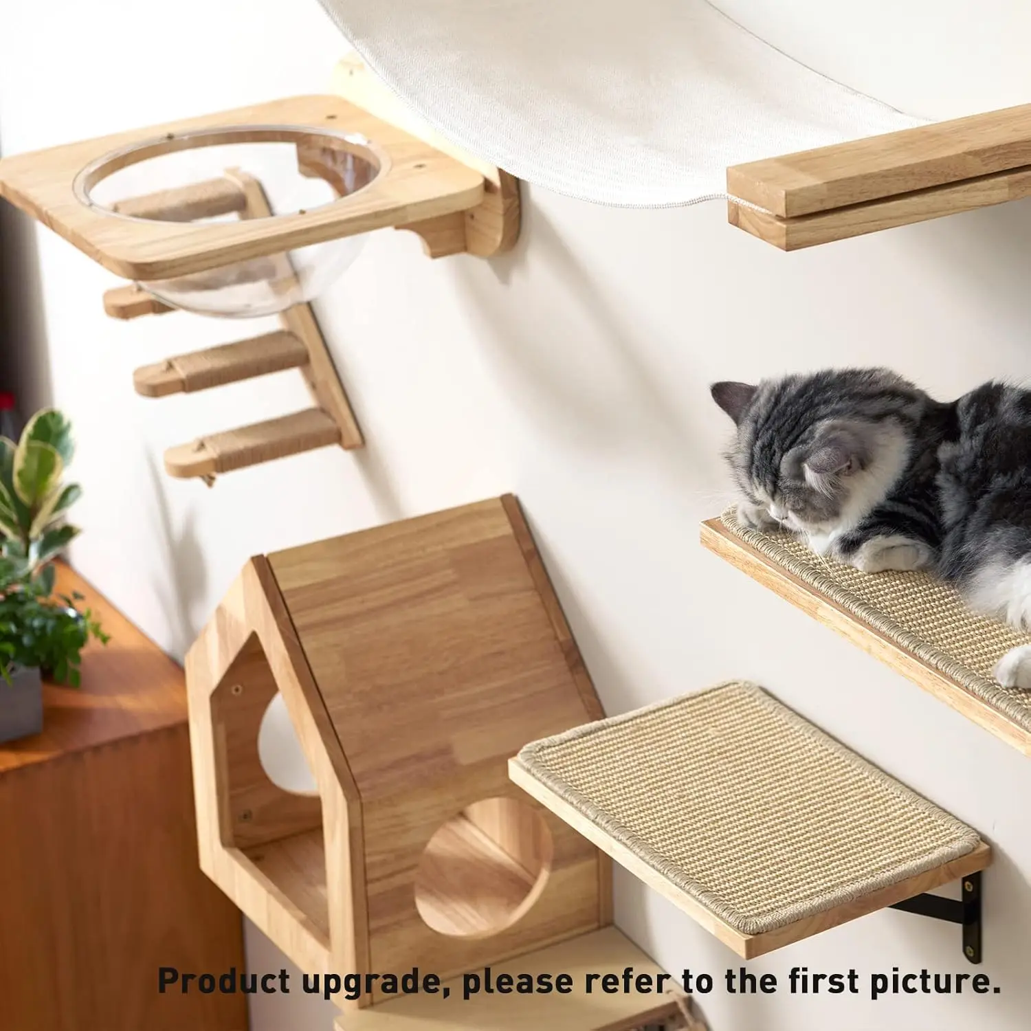 Cat Climbing Shelf Wall Mounted Hammock Scratching Post for Cat Wooden Furniture Ladder Steps Cats Sleeping and Playing