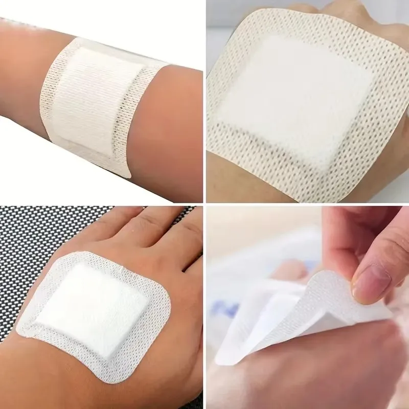 100 Stück Wundauflagen, atmungsaktive Mullbinden mit Kanten, latexfreie Bandagen, selbstklebende Wundauflagen – Detail 3