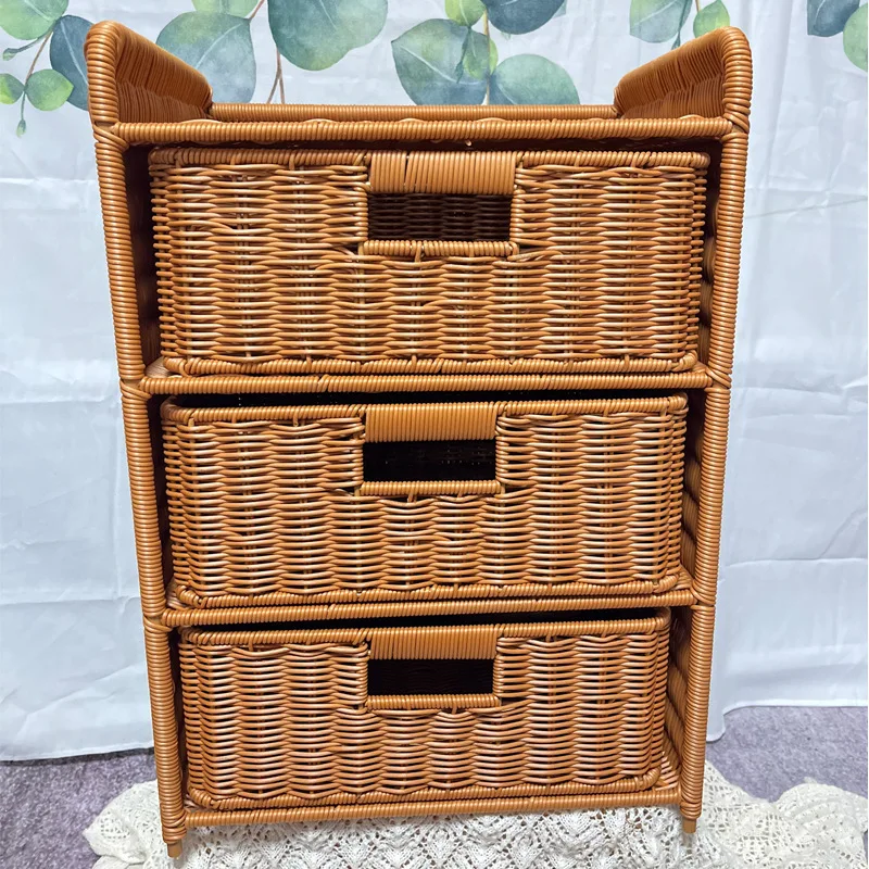 Double bedside table purely handmade imitation rattan, home clothing