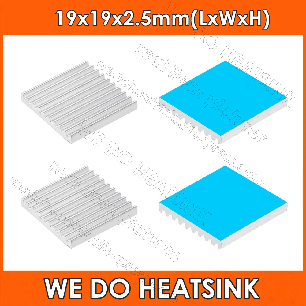 

Wholesale 19x19x2.5mm Silver Aluminum Heatsink IC Chipset Heat Sink Cooler With Thermally Conductive Adhesive Transfer Pad