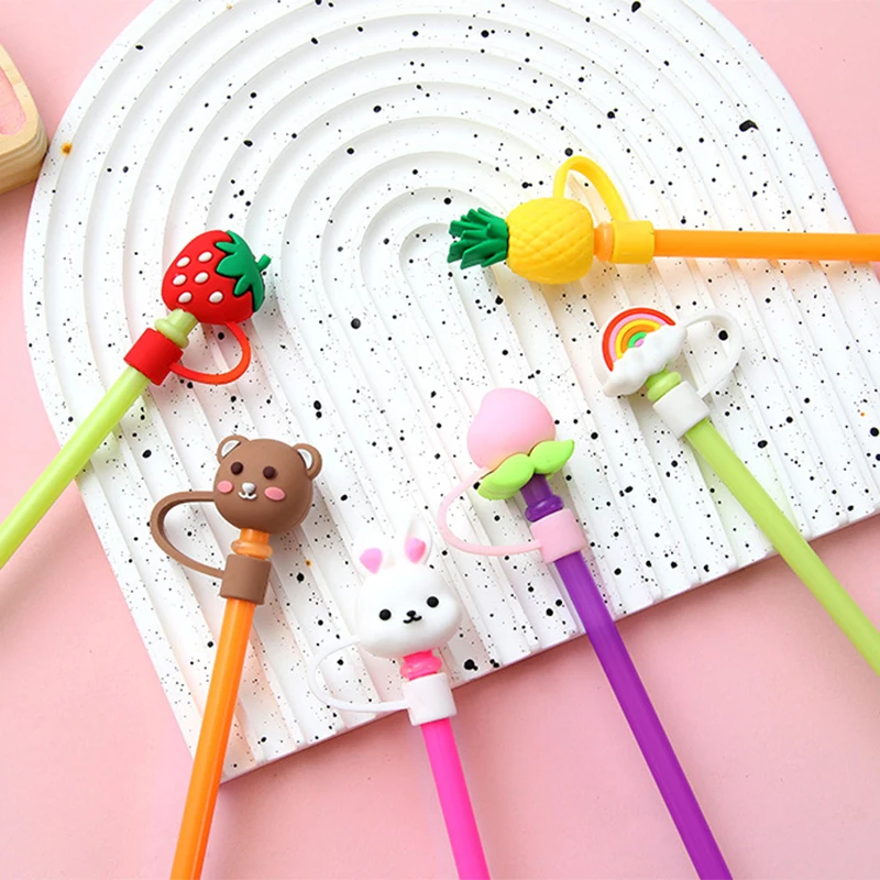 Cute Cartoon Straw Silicone Tips Drinking Dust Cap Reusable Splash Proof Plugs Cover Party Straw Decoration Dust Cover