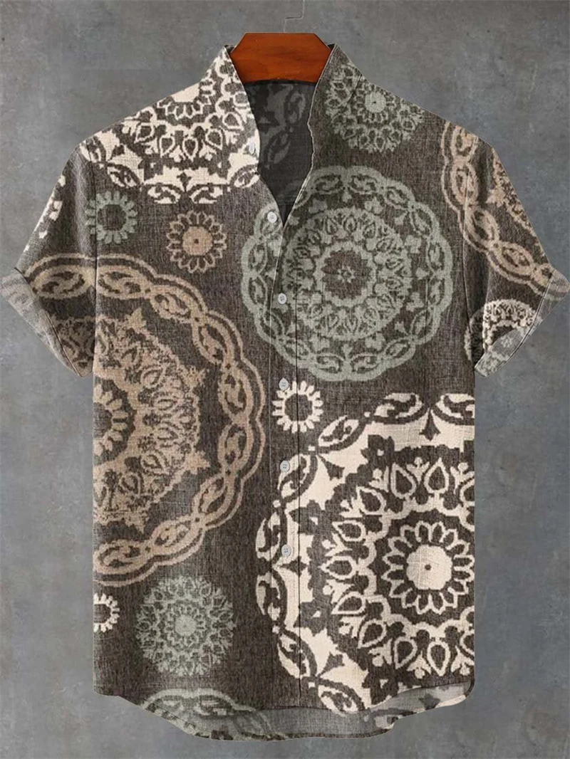 Tropical Pattern Print Shirt Essential Casual Hawaiian Short-Sleeve Resort Button-Up