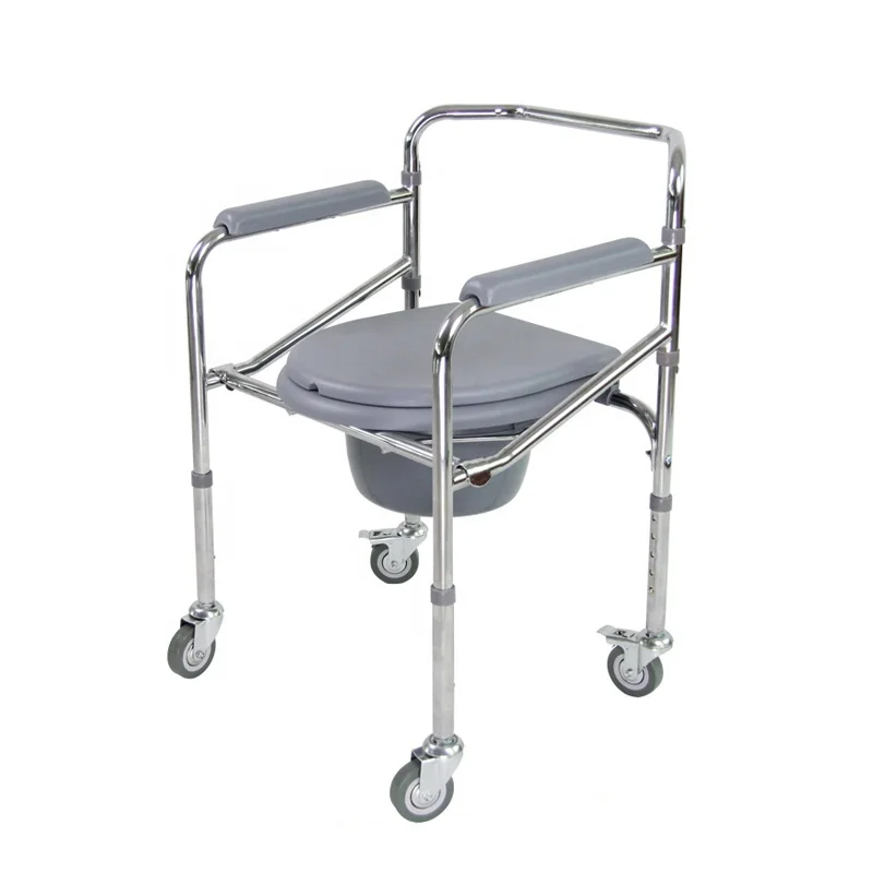 Home Care Steel Commode Toilet Chair with Wheels Potty Chair for Adults