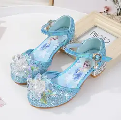 Disney-princesa sapatos de salto alto para menina, sandálias de festa princesa, para o bebê, sapatos de cristal, verão, novo