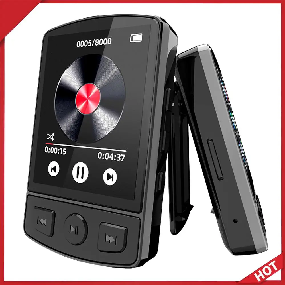 Reproductor de MP3 ultraligero, sonido HiFi, Compatible con Bluetooth 5,2, Mini reproductor de música con botón, pantalla de 1,8 pulgadas para deporte y correr