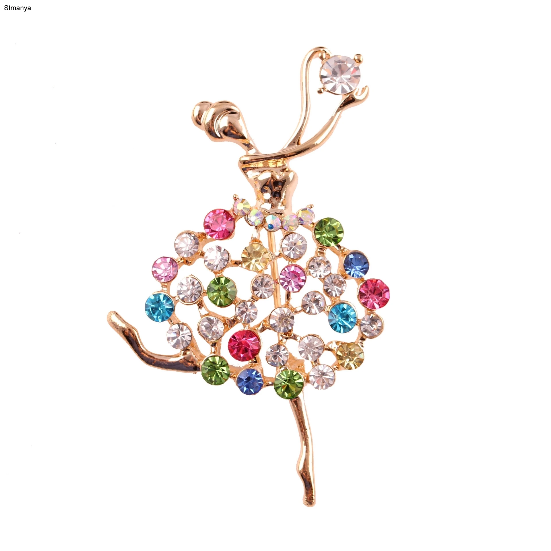 

Korean fashion high-end handmade crystal color dancing women brooch chest button female accessories can be H1083