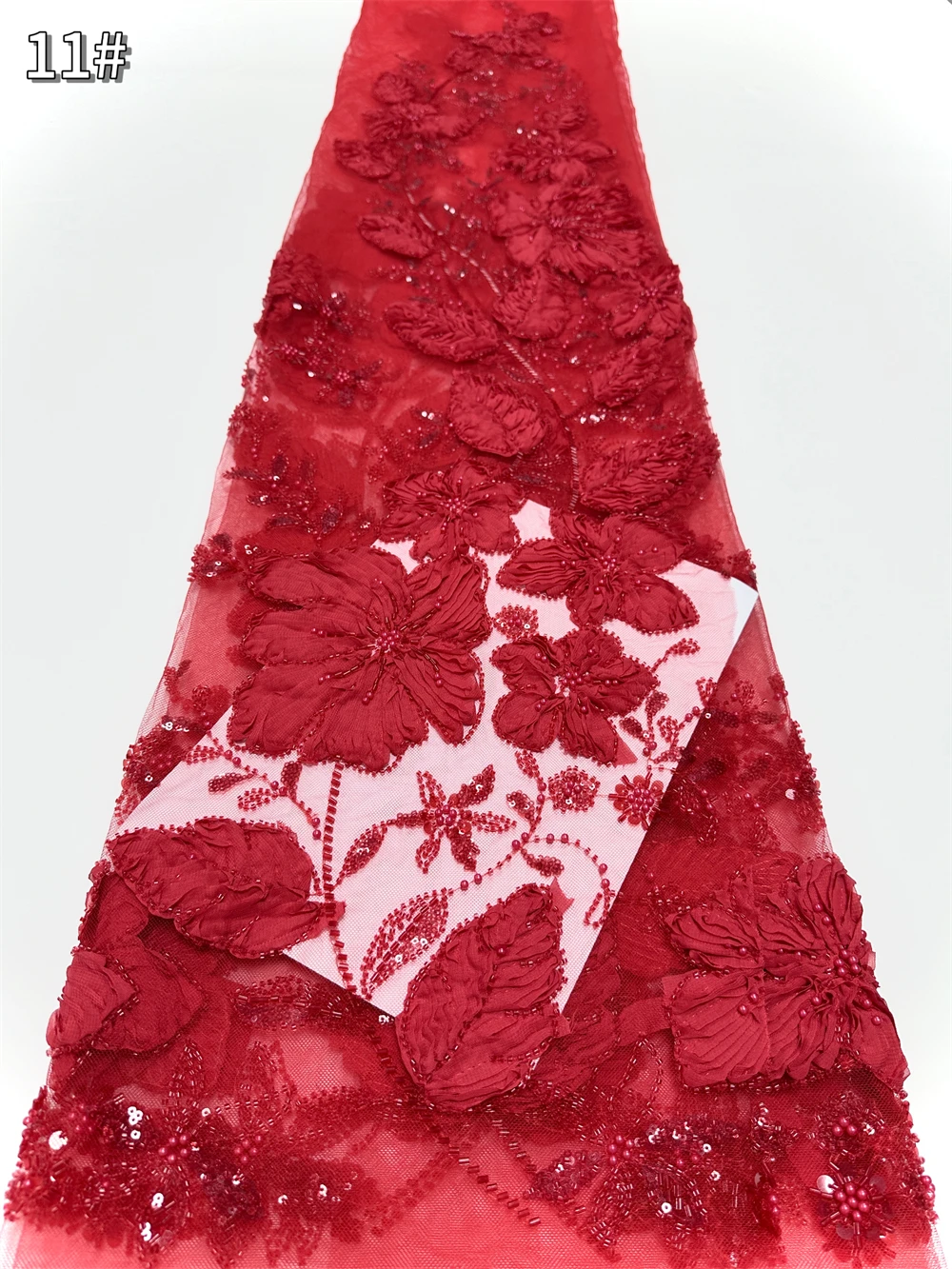 Luxurious African 3D Flower Beaded Mesh Lace Fabric with Sequins French Tulle for Nigerian Wedding Party Dresses Sewing 5 Yards