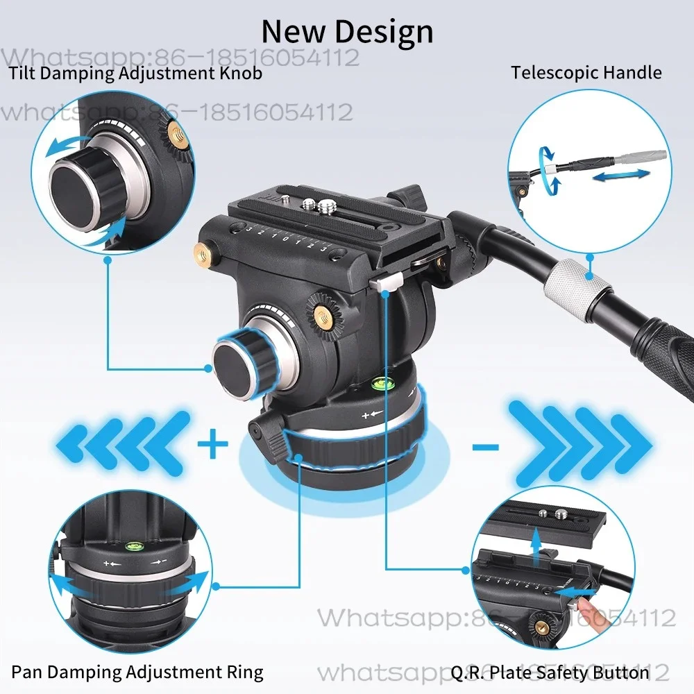 Hydraulic Fluid Video Head 360° Panoramic with Q.R.Plate Angle Adjustable for Tripod Monopod Video Photography Camera