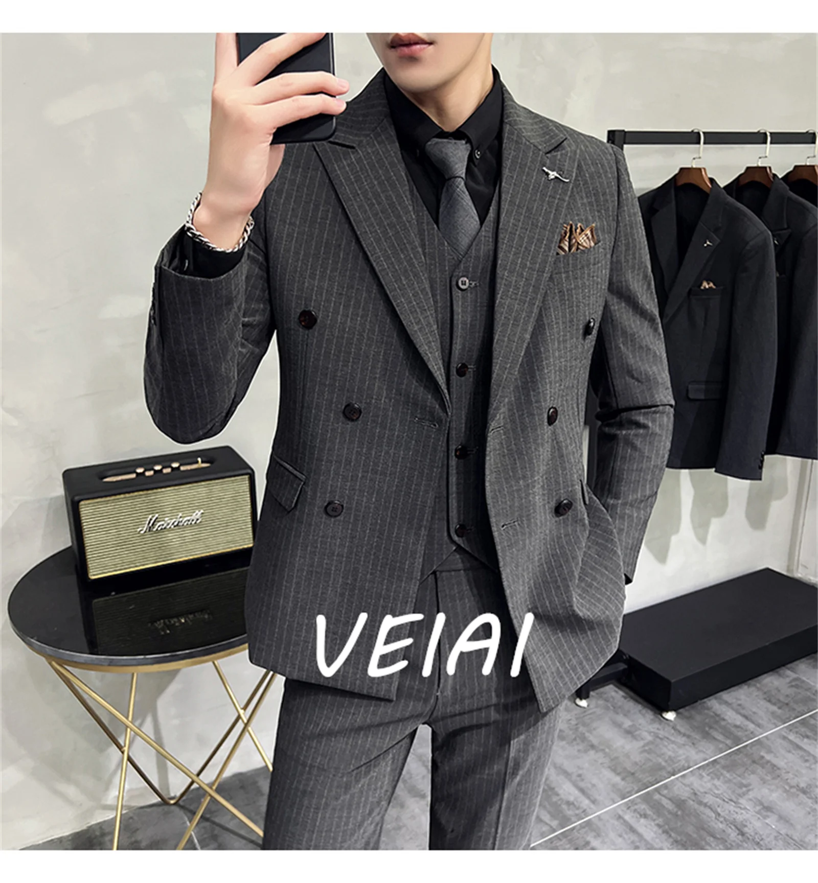 

CustomizedWedding Jacket Dress Blazers Coat Waistcoat Trousers Men Business 3 Piece Set Casual Slim Fit Suit Pants Vest