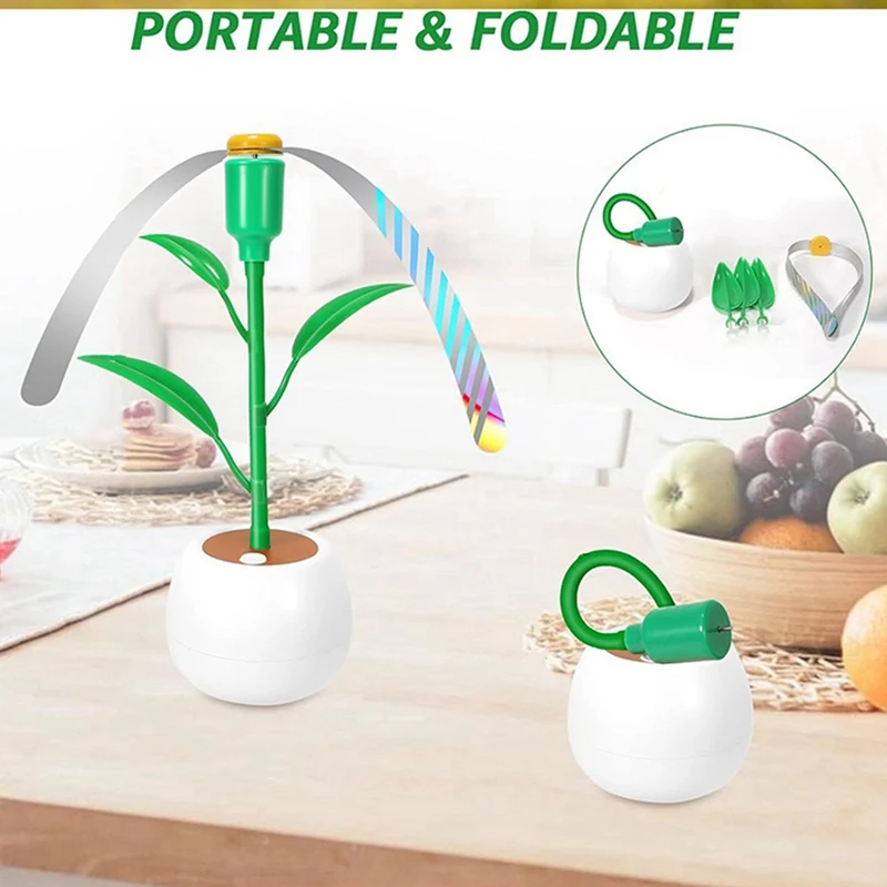 Battery-Powered Green Leaf Flower Pot Fly Repellent Fan PVC Fan Blade Fly Repellent Fan Hose Curved Fly Repellent Fan