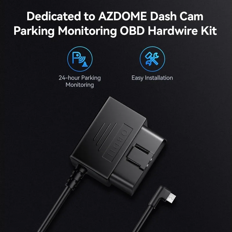 AZDOME Dash Cam 24 Hours Mini/Mico/Type-C USB OBD2 Hardwire Kit 12V-24V to 5V2.5A Low Vol Protection Power Cable Video Recorder