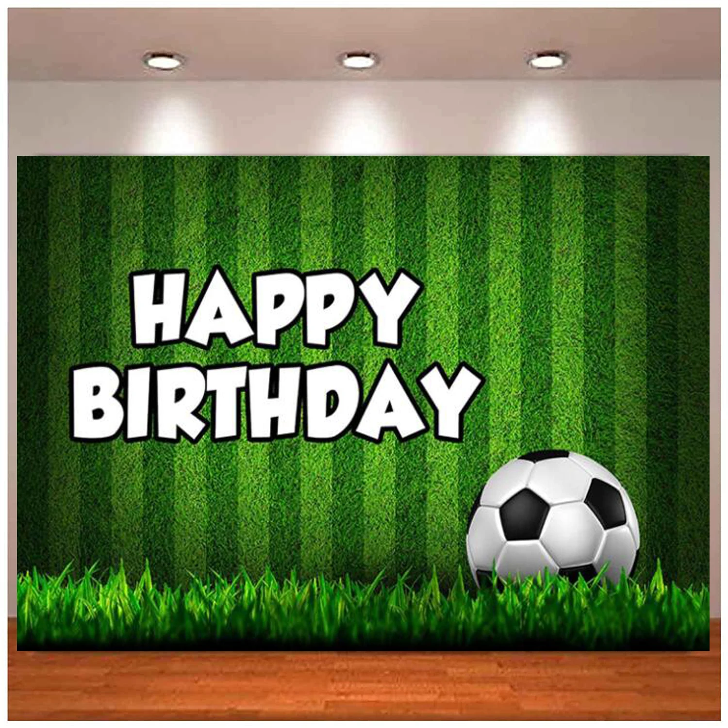 

Soccer Birthday Background Party Decorations For Boy Green Grass Field Football Stadium Photography Backdrop Banner Cake Table