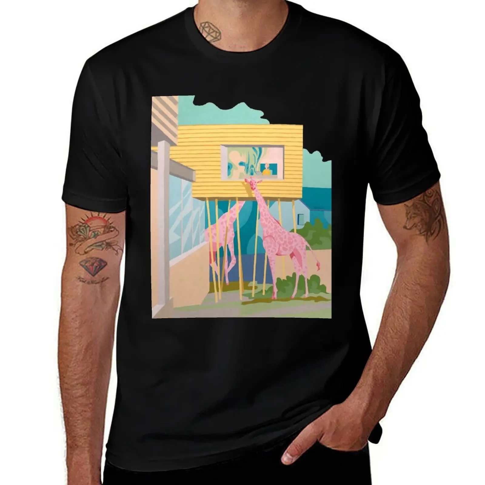 Футболка с розовыми жирафами, графическая для мужчин