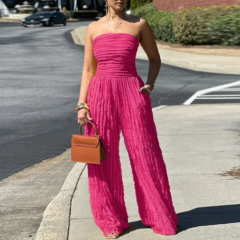 LIBIELIY ผู้หญิง Elegant Backless เอวสูง Solid Party Romper ฤดูร้อนแฟชั่นกระเป๋ายาว Playsuit เซ็กซี่ Bustier แขนกุด Plea