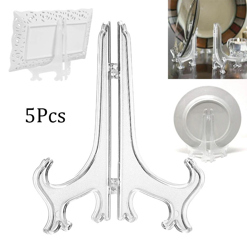 5 Pcs Clear Tray Bracket Plastic Easels Plates Holders Picture Frames Photo Book Pedestal Holders Display Stand Rack Decorations