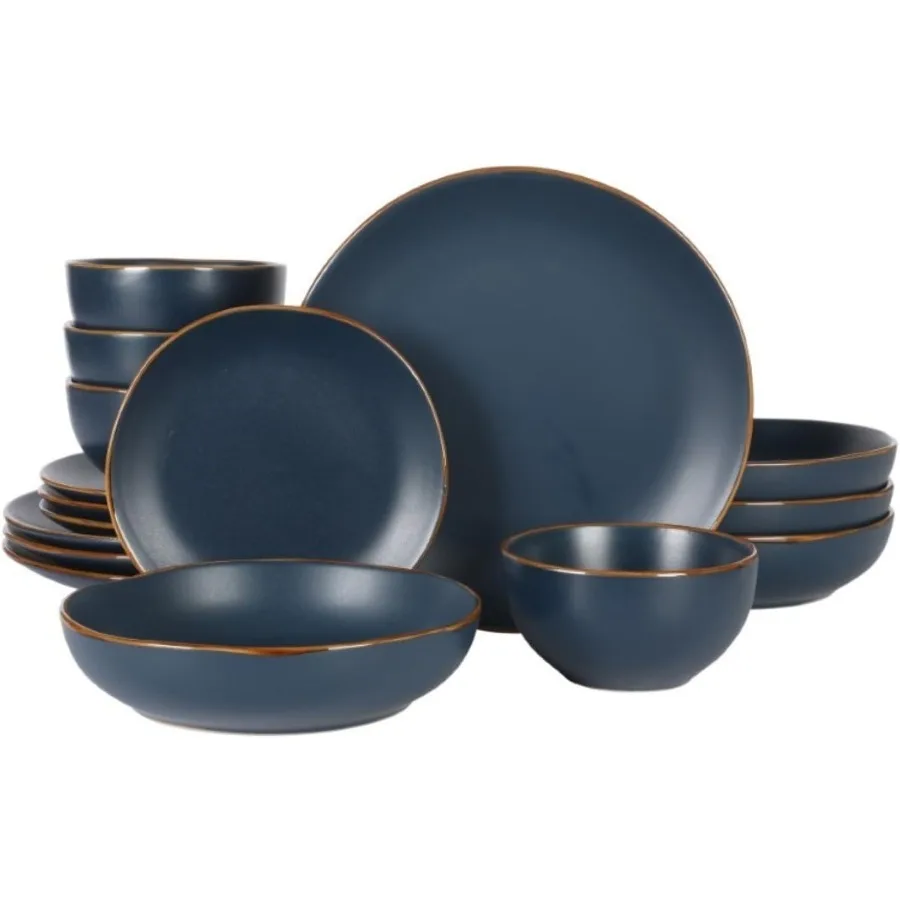 

Hazeltine 16Piece Navy Blue Stoneware Dinnerware Set Durable Ceramic Kitchen Dinnerware for Everyday Dining Elegant Table Setti