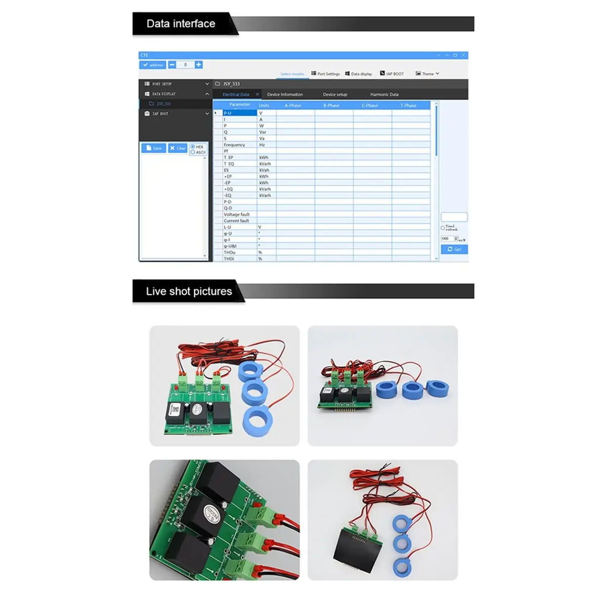 80A 3P Bi-Directional Meter Module with Modbus-RTU RS485 TTL External 18mm for Current Voltage Measurement